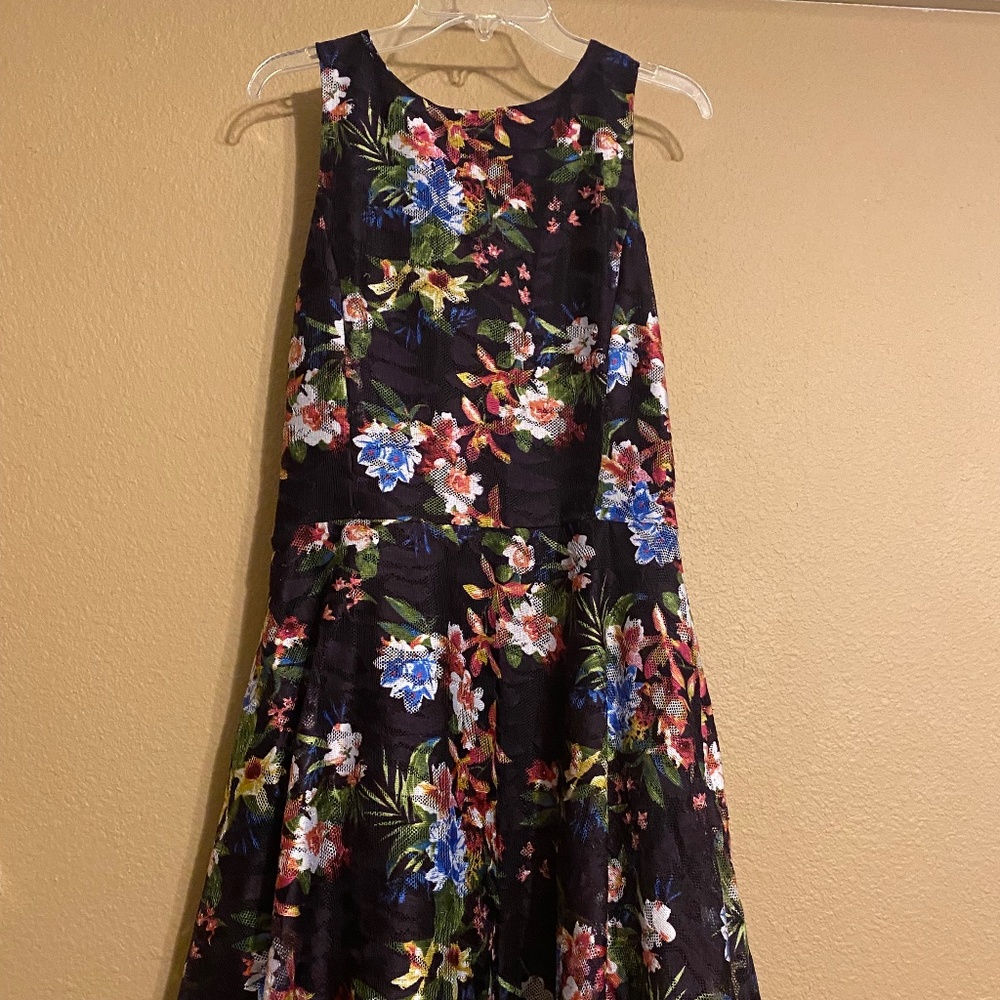 Girls Floral Netting Sleeveless Dress